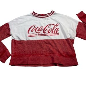 CocaCola Raglan Burnout Red and White Cropped Long Sleeve XS